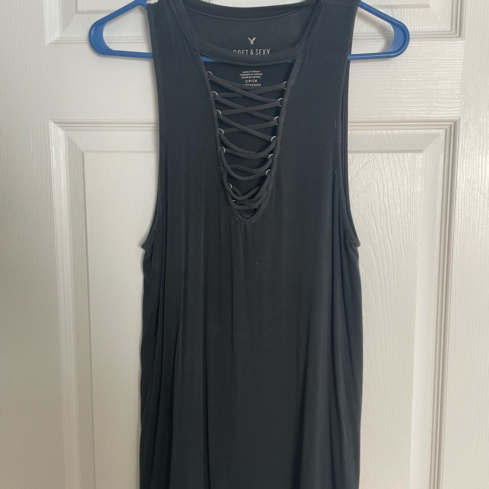 American Eagle Outfitters Gray Cut Out Tank Top